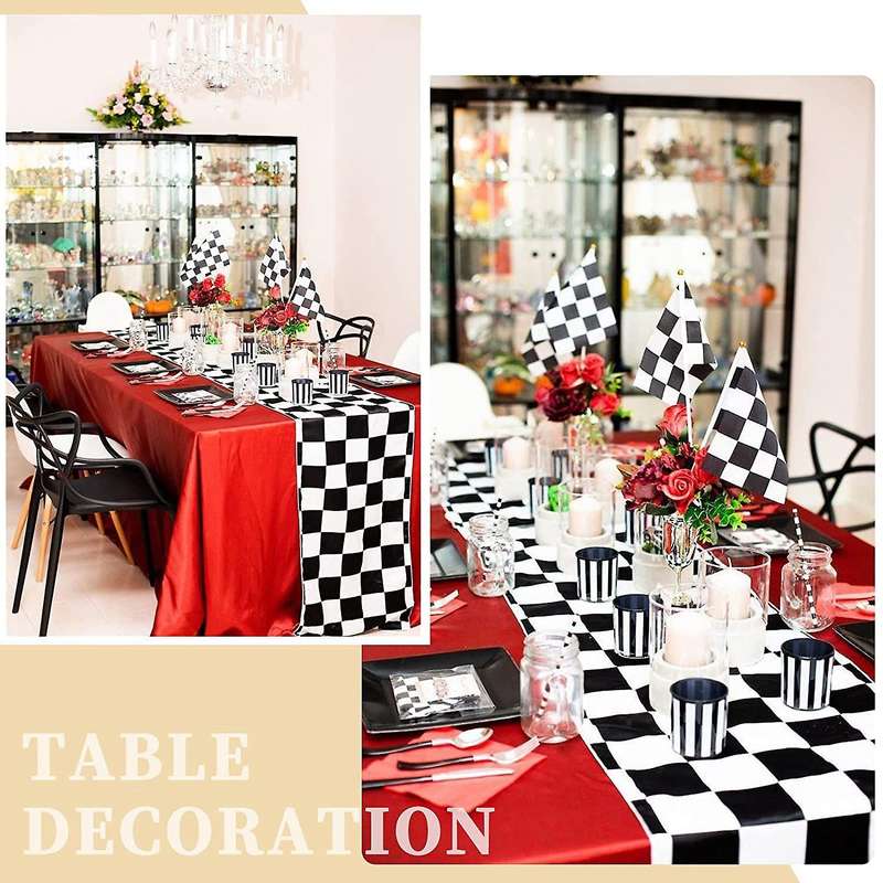 10 Pack Table Runner Polyester Decor Classic Black and White Lattice