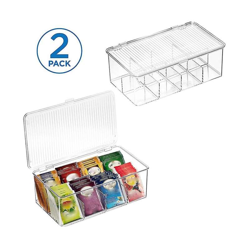 2 Pack Stackable Plastic Tea Bag Organizer - Storage Bin Box