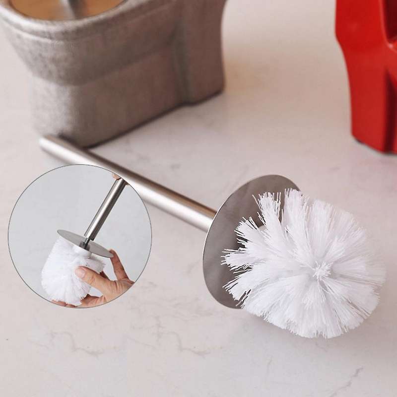 Handmade Toilet Brush Holder Set Ceramic Long Handle Silver Gray