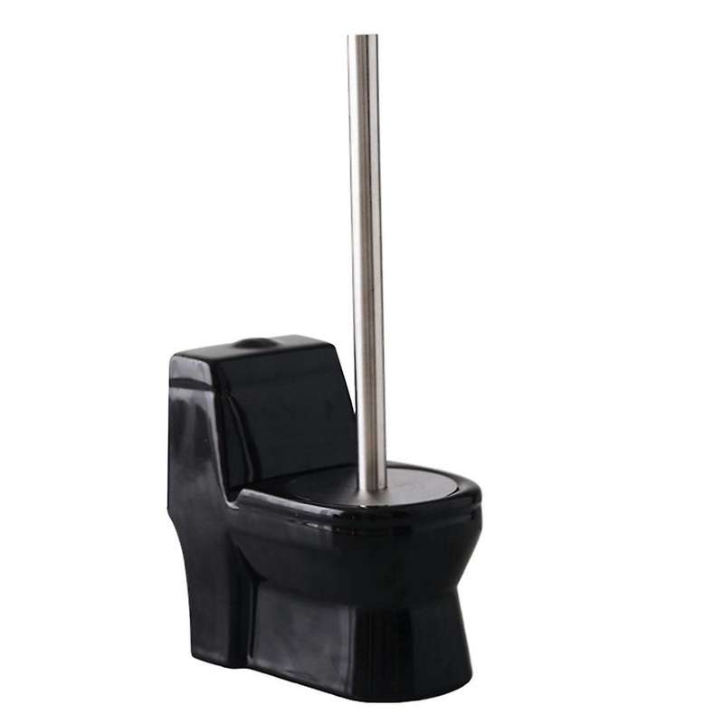 Handmade Toilet Brush Holder Set Ceramic Long Handle Black