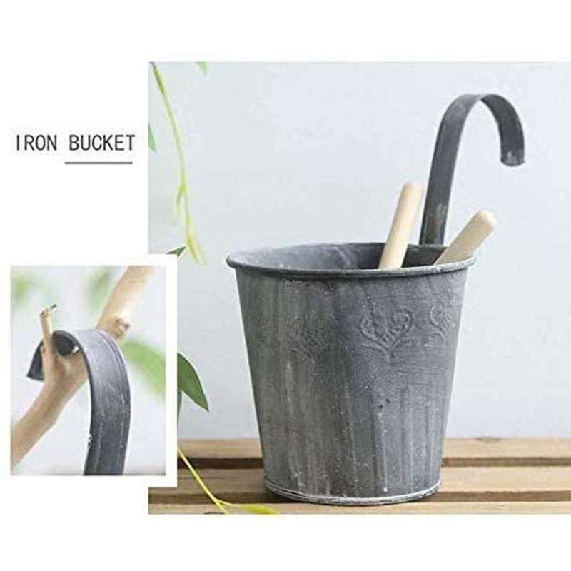 6 Pack Flower Pots with Hooks Metal Gray for Outdoor Balcony Decor