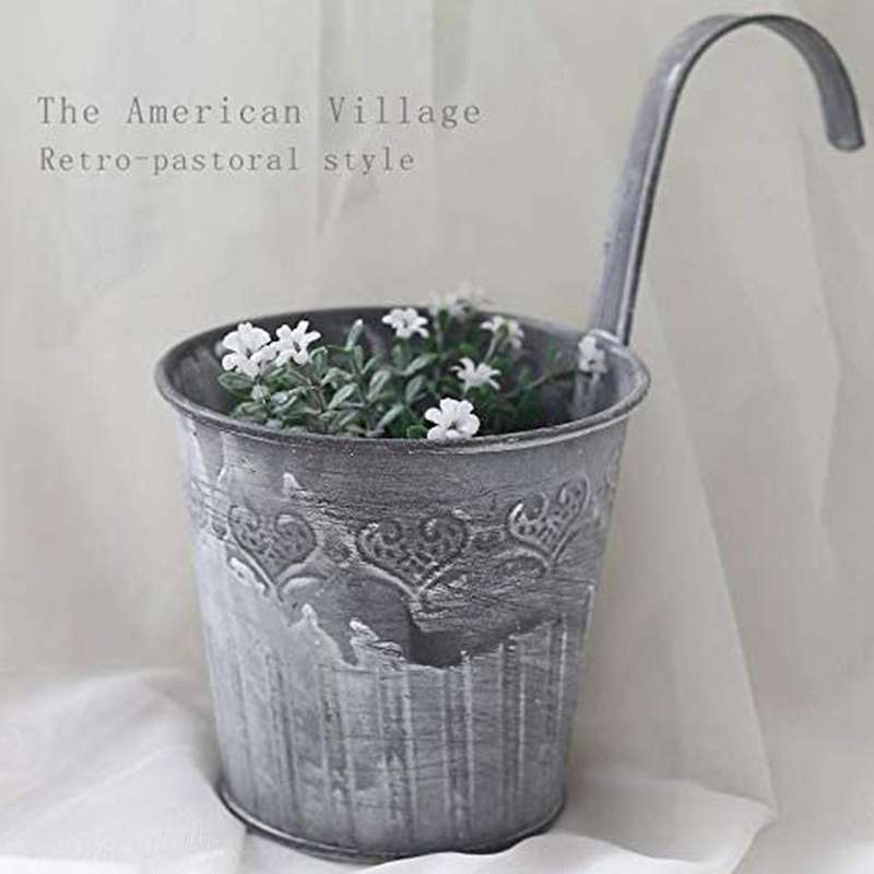 6 Pack Flower Pots with Hooks Metal Gray for Outdoor Balcony Decor