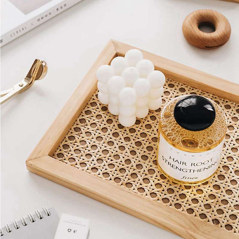 Home Nordic Rattan Woven Tray Wooden Handmade Ins-hexagonal Black