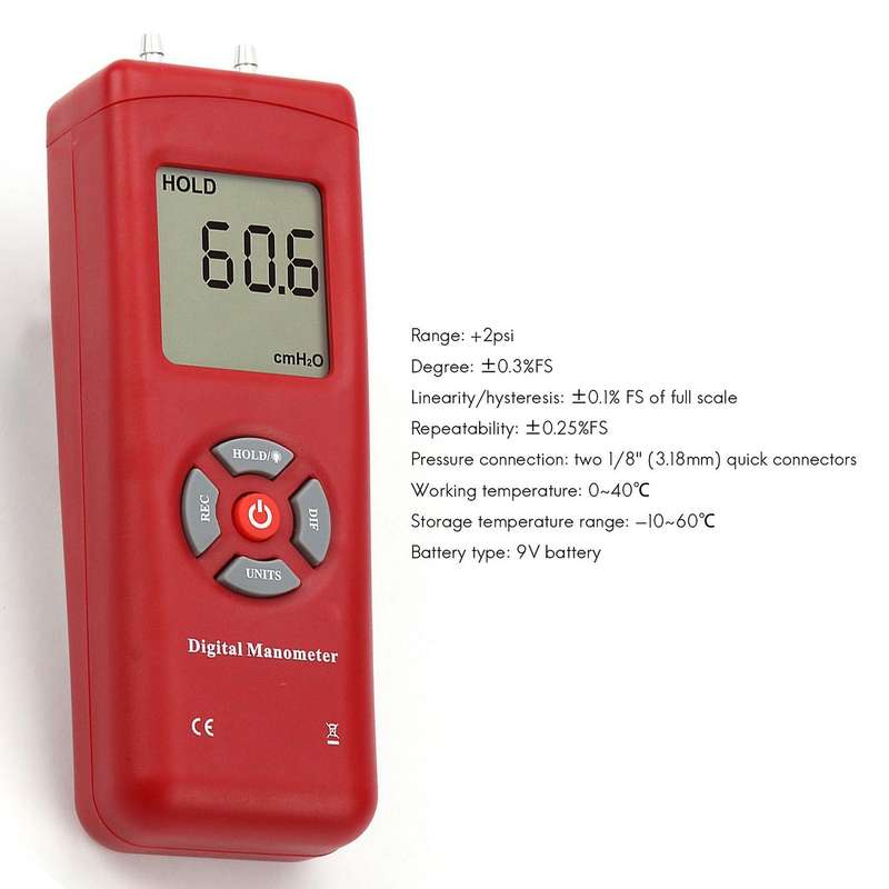 Digital Hand-held Air Vacuum/gas Pressure Gauge, with Backlight