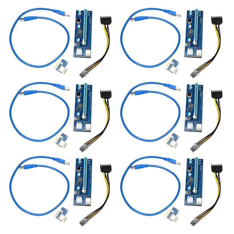 6pcs Golden 1x 4x 8x 16x Extender Adapter Card Sata 15pin to 6 Pin