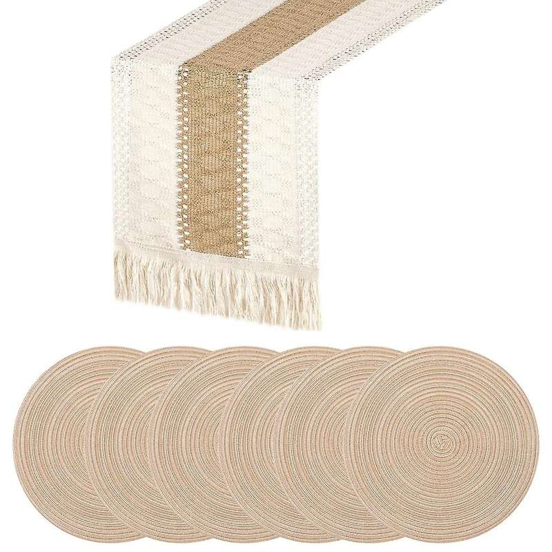 Table Runners and 15 Inch Round Braided Placemats Set(12 X 110 Inch)