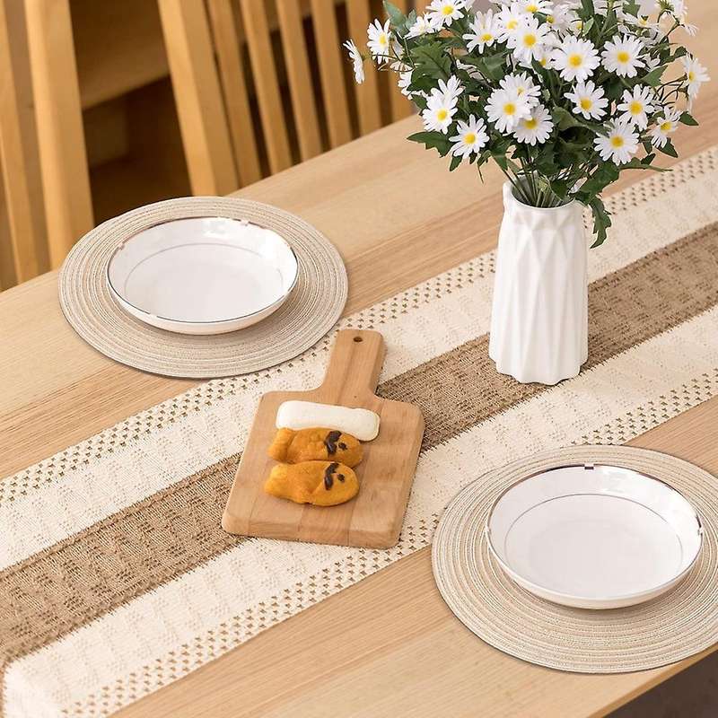 Table Runners and 15 Inch Round Braided Placemats Set(12 X 110 Inch)