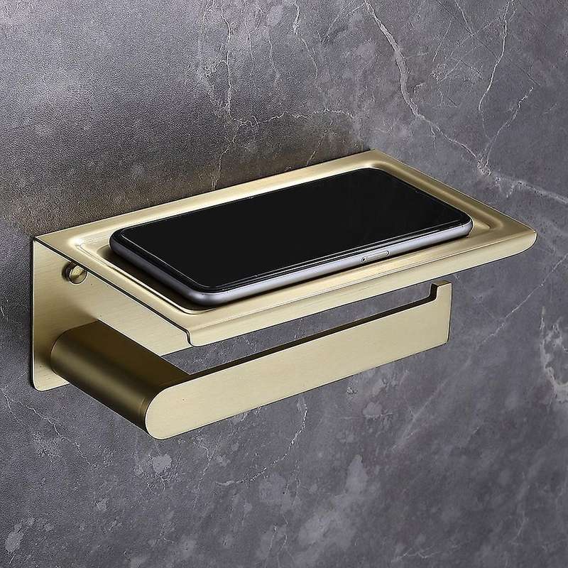 Brushed Gold Storage Paper Towel Rack Perforated Toilet Rack