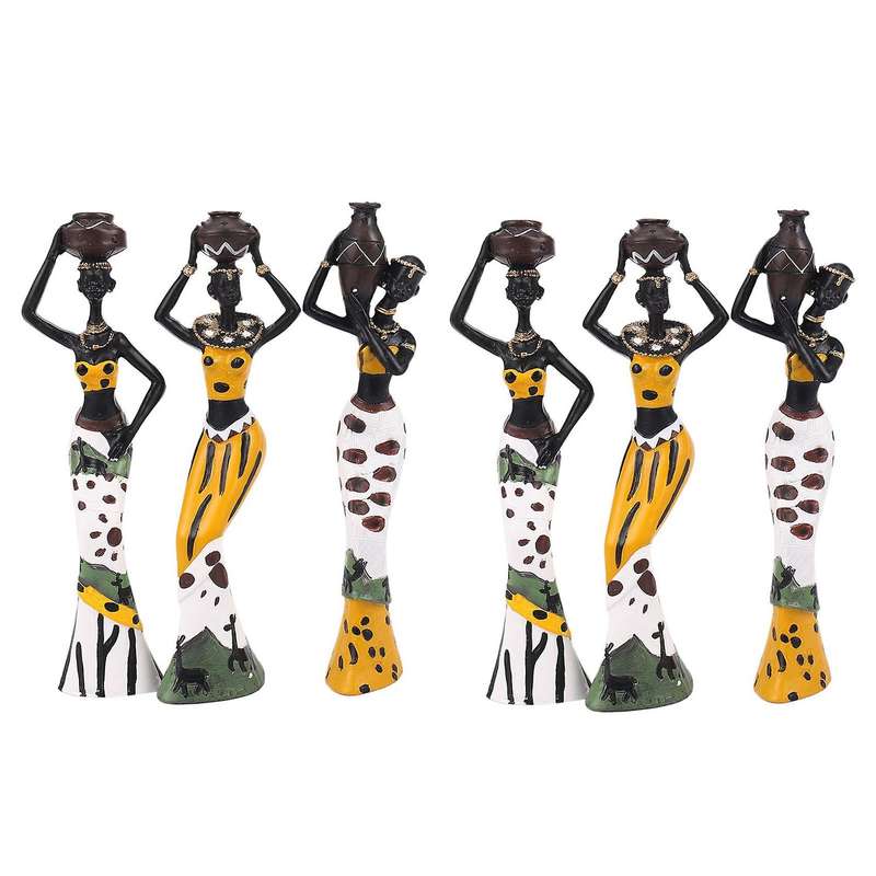 3pcs Retro Vase African Woman Exotic Resin Culture Figurines Yellow