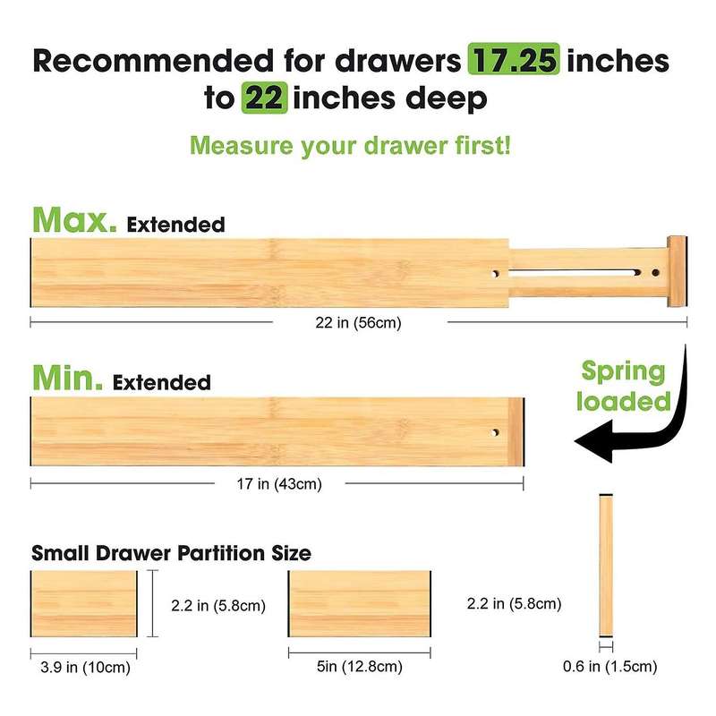 Drawer Divider Bamboo (43-56 Cm) Dresser Desk Organization System