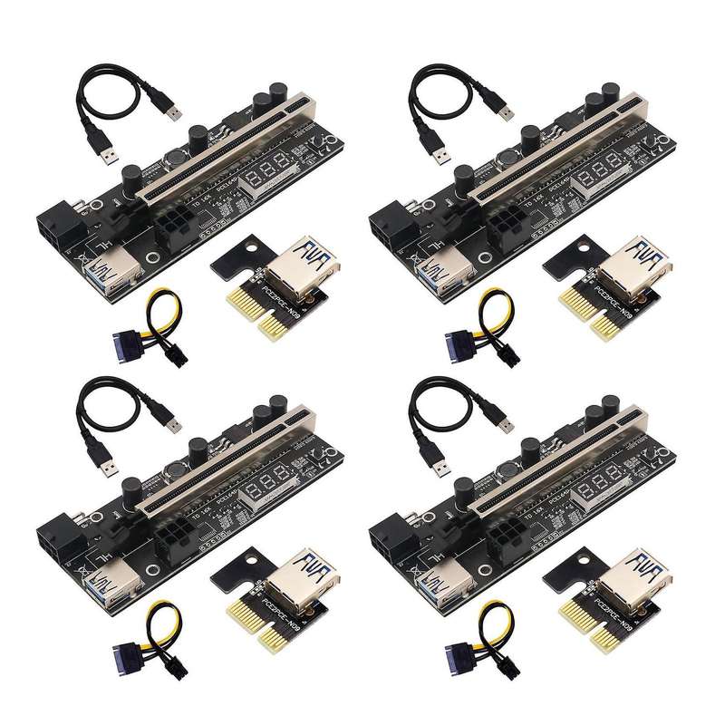 4 Set Pcie Riser 1x to 16x Graphic Extension with Temperature Sensor