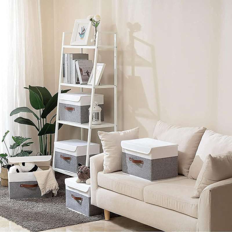 Collapsible Storage Box with Lid for Books Clothes(white/gray,2-pack)
