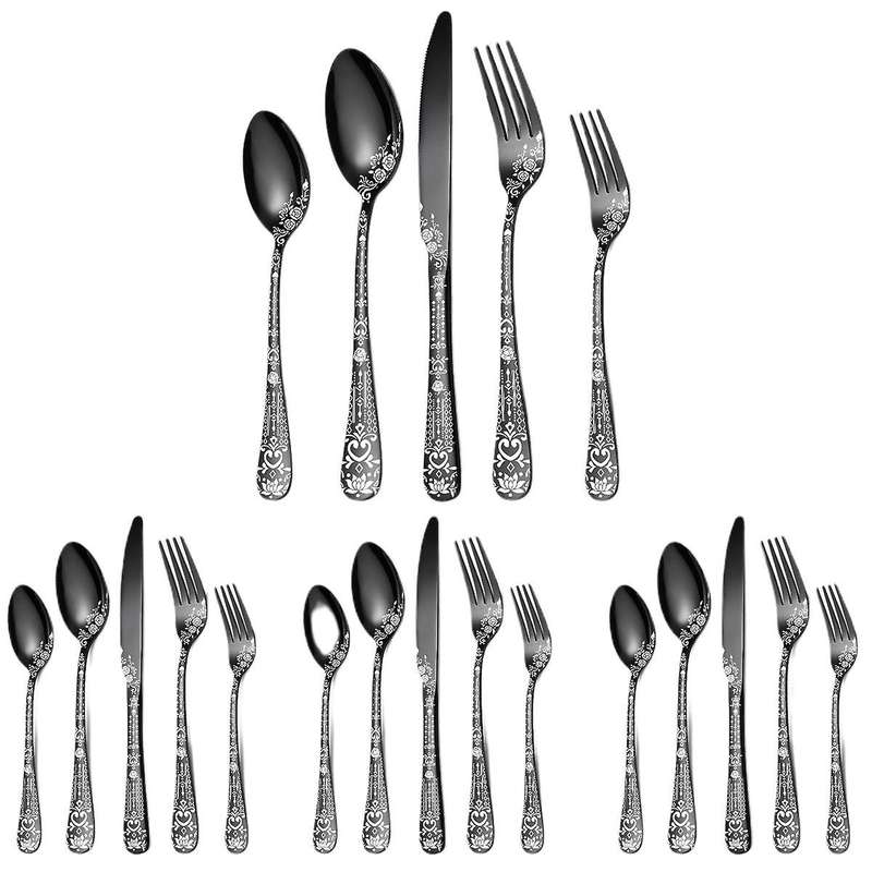 Black Silverware Set,20 Piece Stainless Steel Flatware Set for 4-b