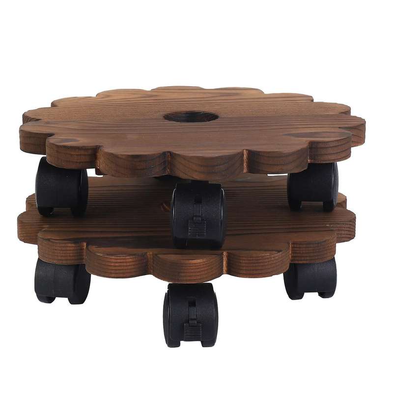 2 Pack 10 Inch Lockable Plant Caddy Wood Patio Potted Plant Stand