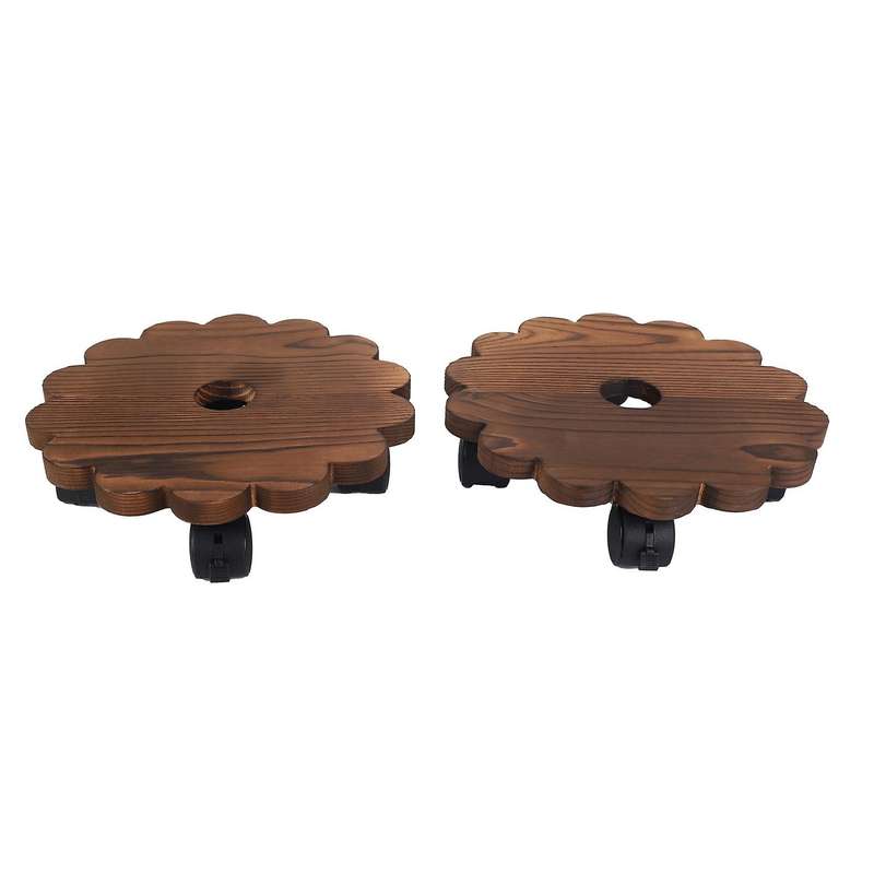 2 Pack 10 Inch Lockable Plant Caddy Wood Patio Potted Plant Stand