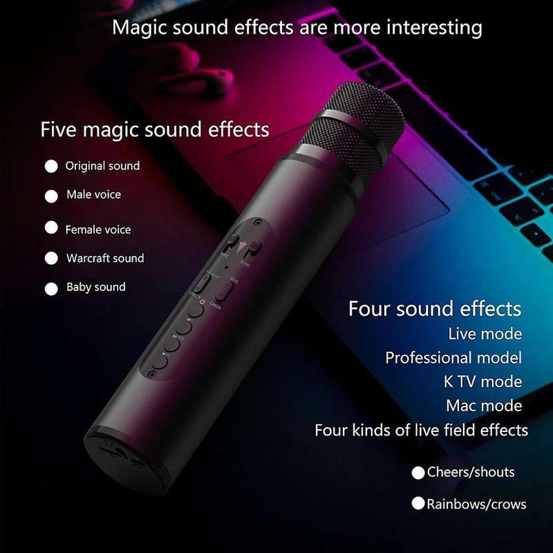 Bluetooth Mic Dsp Karaoke Dual Speake for Pc Iphone Android Black