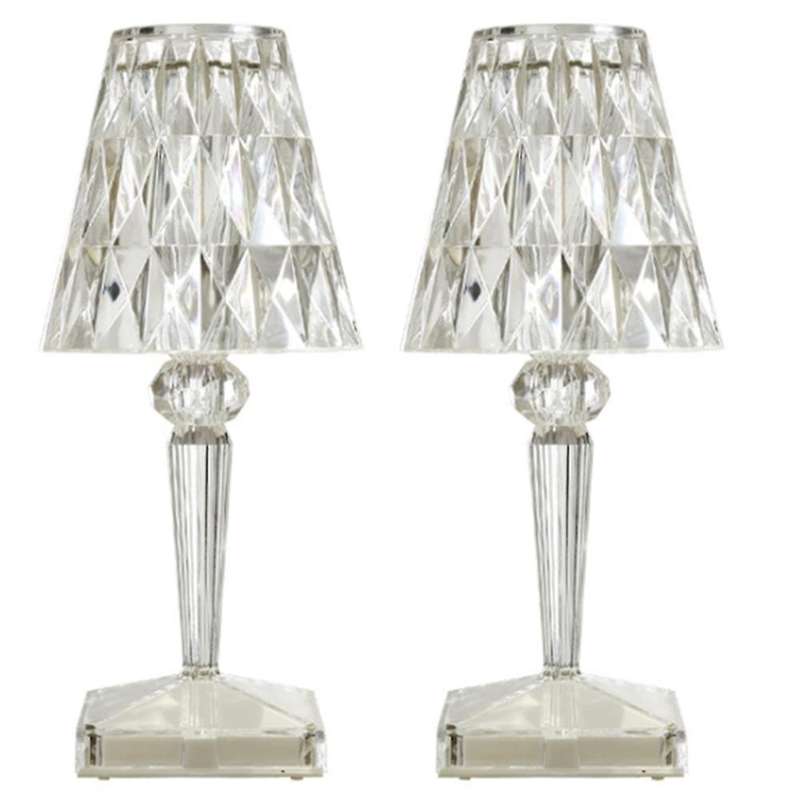 2x Diamond Table Lamp Usb Rechargeable Acrylic Decoration Desk Lamps
