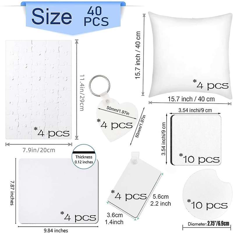 40pcs Sublimation Blanks Products Set, Diy Blank Keychain