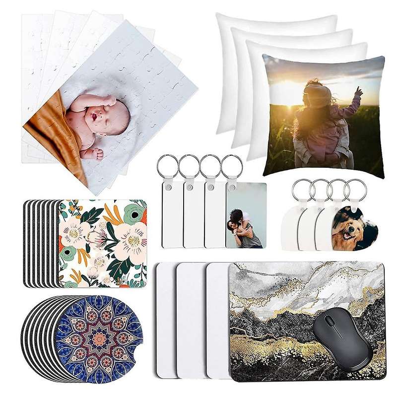 40pcs Sublimation Blanks Products Set, Diy Blank Keychain