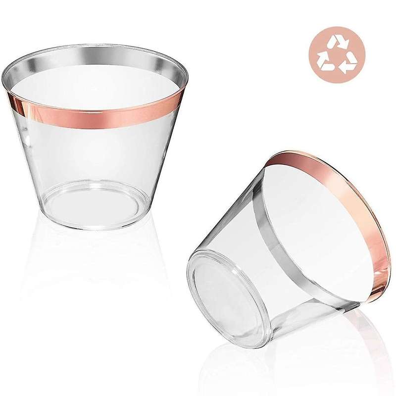 Rose Gold Plastic Cups 9 Oz Disposable Cup Plastic Wine Glass Party