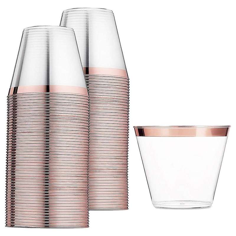 Rose Gold Plastic Cups 9 Oz Disposable Cup Plastic Wine Glass Party