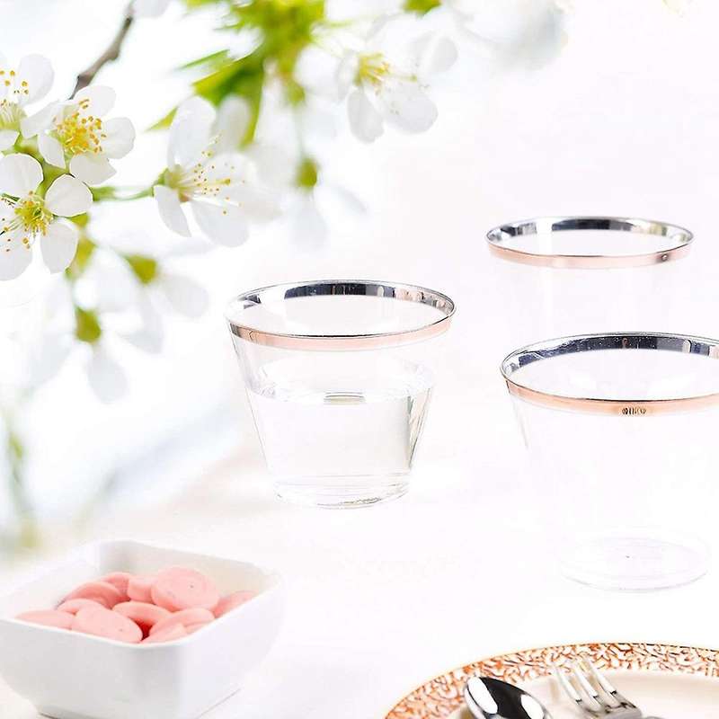 Rose Gold Plastic Cups 9 Oz Disposable Cup Plastic Wine Glass Party