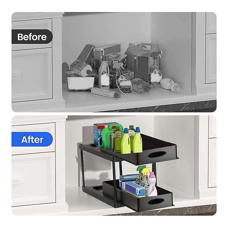 Under Cabinet Basket Organizer, 2 Tier Storage for Bathroom Kitchen