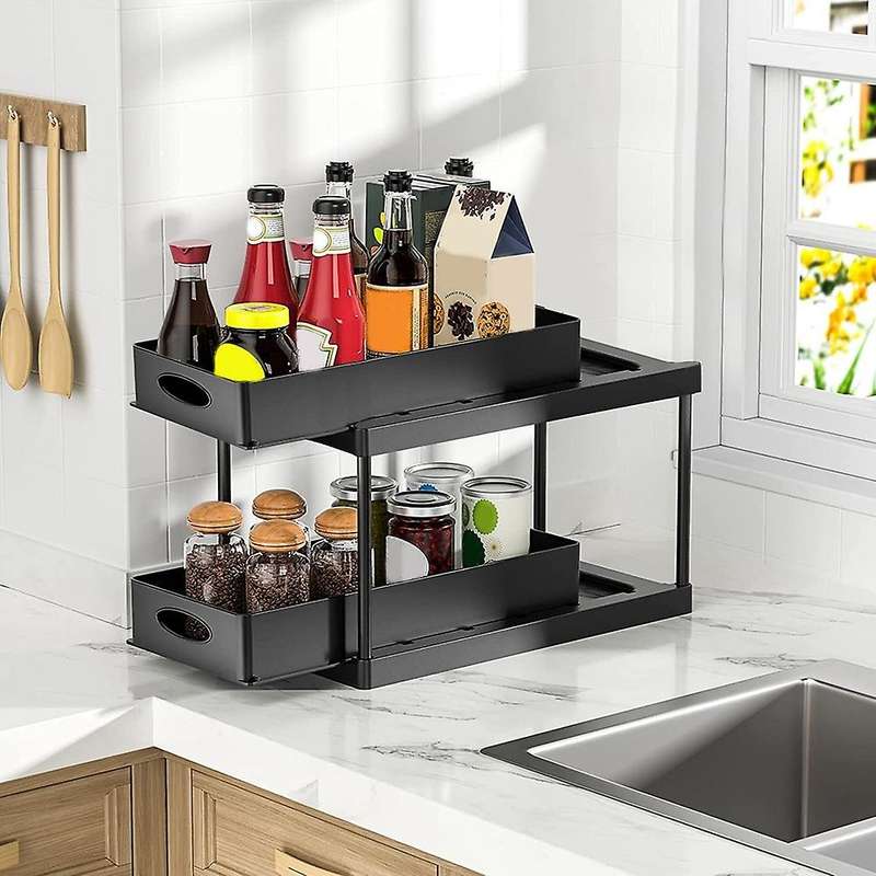 Under Cabinet Basket Organizer, 2 Tier Storage for Bathroom Kitchen