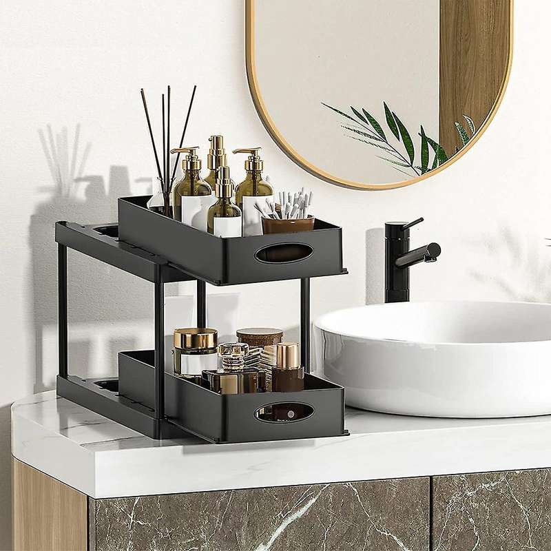 Under Cabinet Basket Organizer, 2 Tier Storage for Bathroom Kitchen