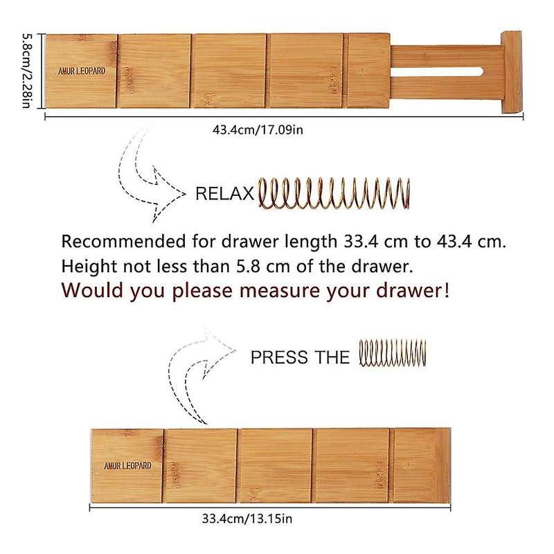 4pcs Bamboo Drawer Dividers Organizer with 6 Extra Mini Dividers
