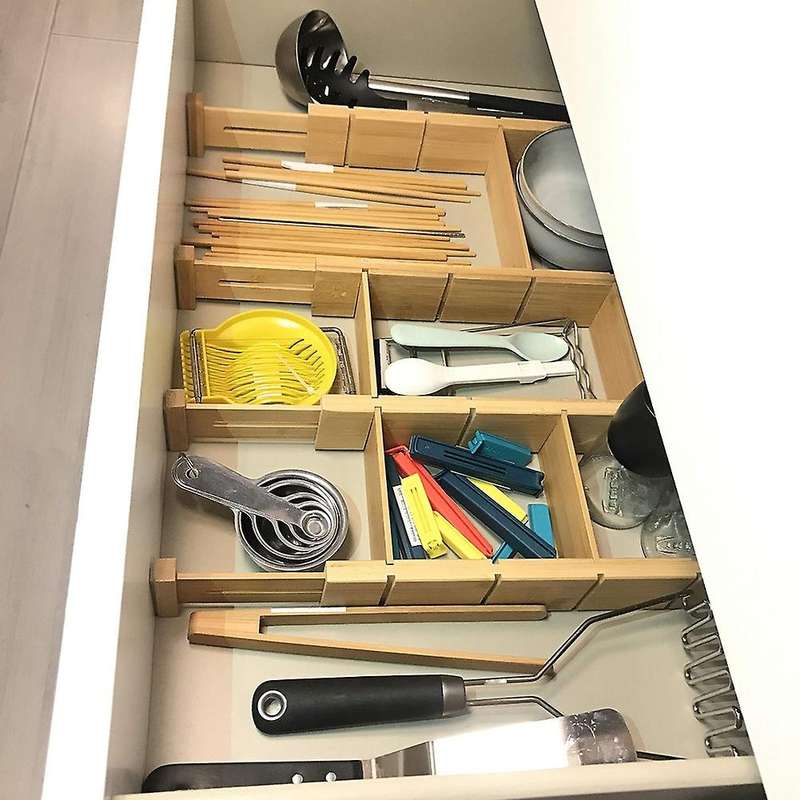 4pcs Bamboo Drawer Dividers Organizer with 6 Extra Mini Dividers