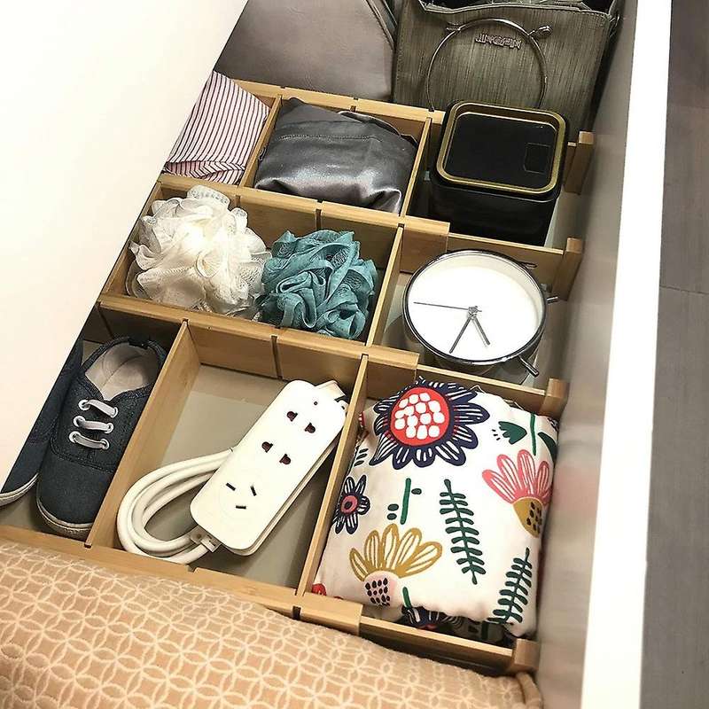 4pcs Bamboo Drawer Dividers Organizer with 6 Extra Mini Dividers