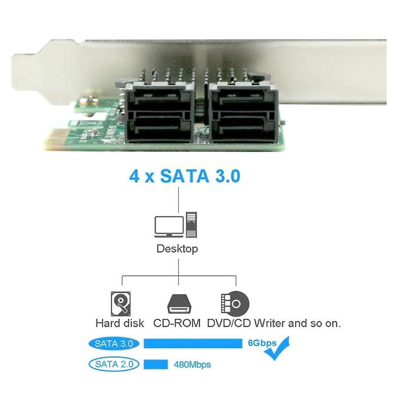 Sata 3.0 Card with 4 Sata Cables,pcie Sata Controller Expression Card