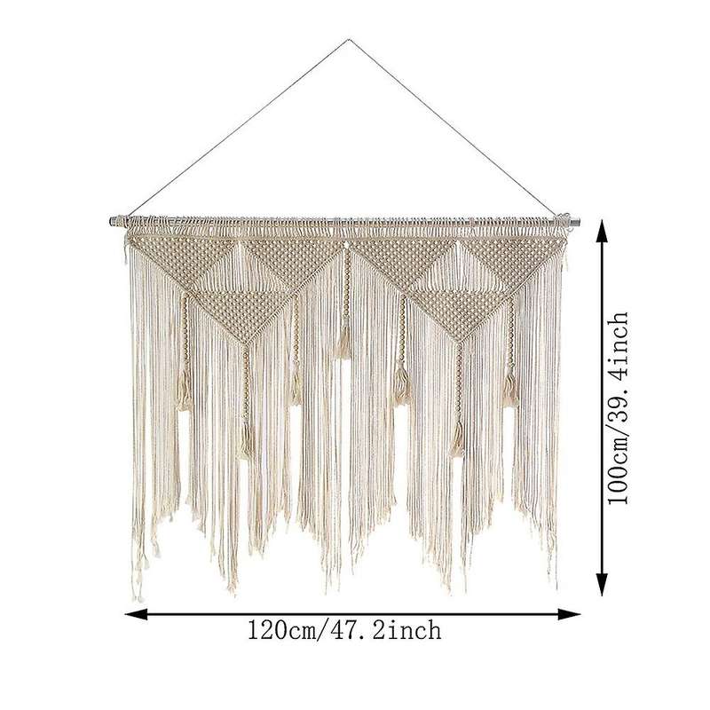 Macrame Wall Hanging Tapestry, Beige White (wood Stick Not Included)