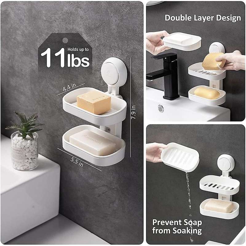 Shower Caddy & Soap Dish Holder Double Layer for Shower Shelf Suction