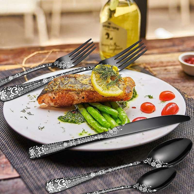 Black Silverware Set,20 Piece Stainless Steel Flatware Set for 4-a