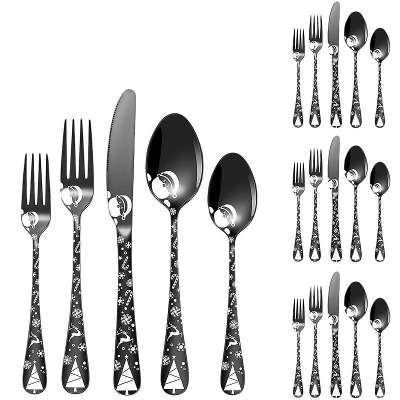 Black Silverware Set,20 Piece Stainless Steel Flatware Set for 4-a
