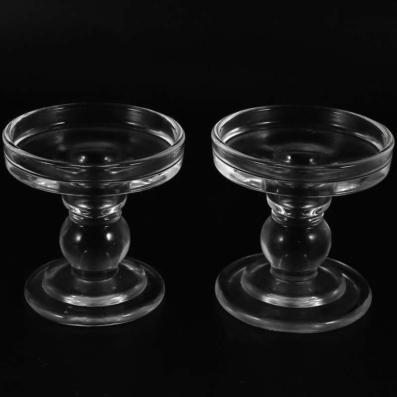 Clear Glass Pillar Dual Use Taper Candle Stand(2 Pack) (3.15inch)