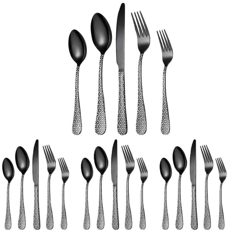 Black Silverware Set,20 Piece Stainless Steel Flatware Set for 4-c