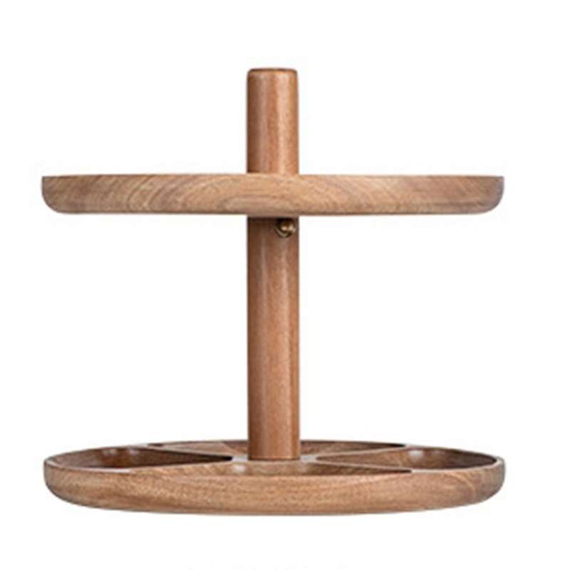 Creative Double Layer Wooden Storage Trays Nordic Style Light Brown