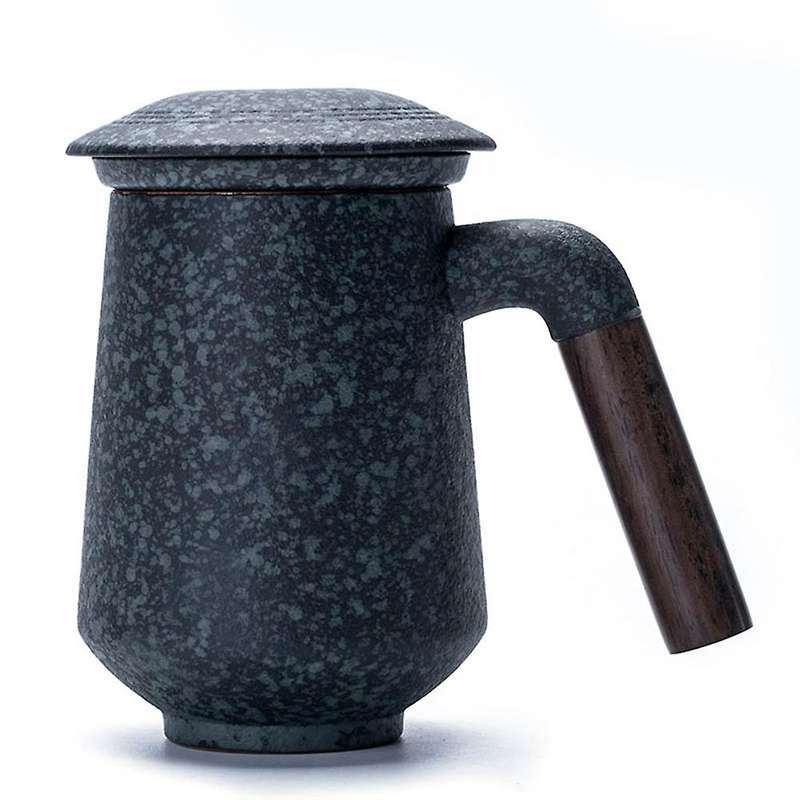 Ceramic Coffee Mug Tumbler Rust Glaze Tea Milk Beer Mug with Wood-a