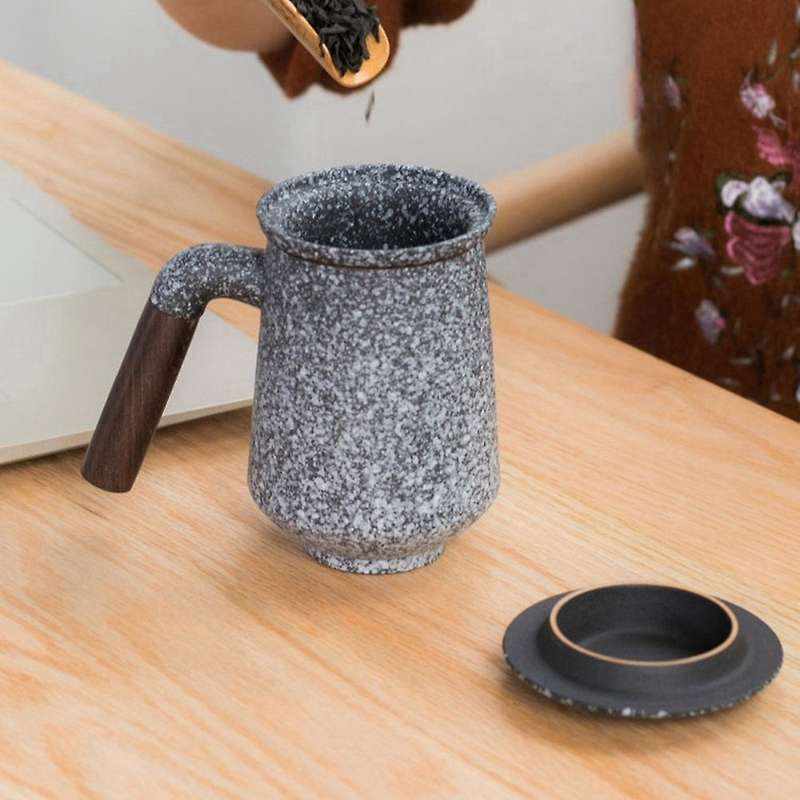 Ceramic Coffee Mug Tumbler Rust Glaze Tea Milk Beer Mug with Wood-a