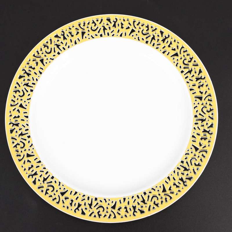 Gold Disposable Plastic Plates -lace Design Party 50pack-7.5inch