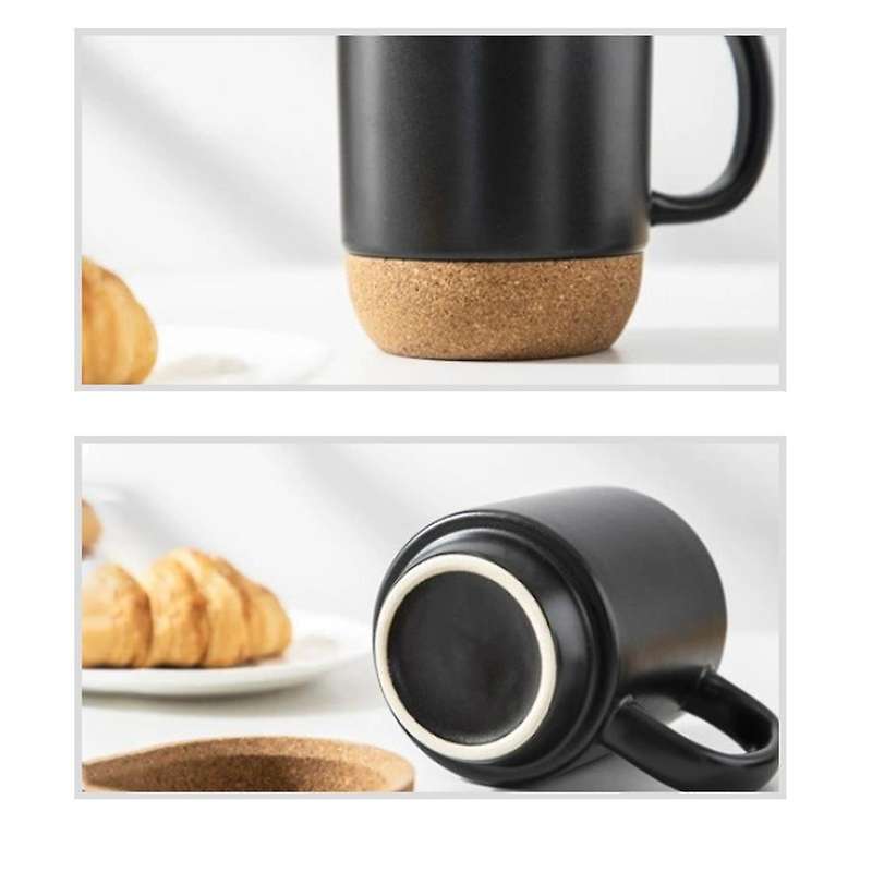 2-piece Coffee Cup Set, Ceramic Mug with Insulated Cork Bottom Black