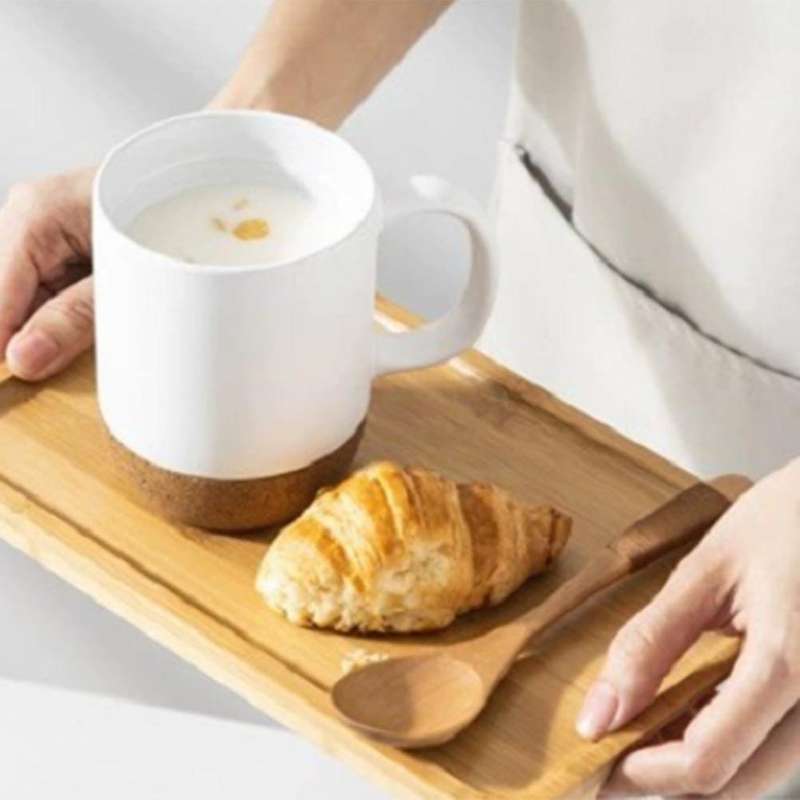 2-piece Coffee Cup Set, Ceramic Mug with Insulated Cork Bottom Black
