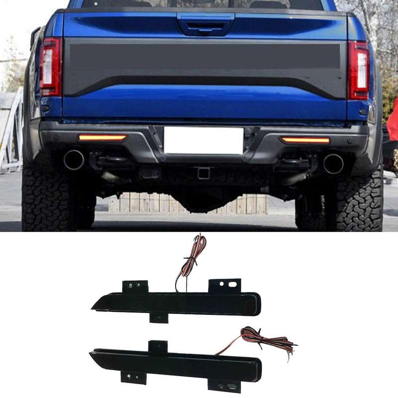 2pcs Led Rear Bumper Reflector Warning Light for Ford Raptor Black