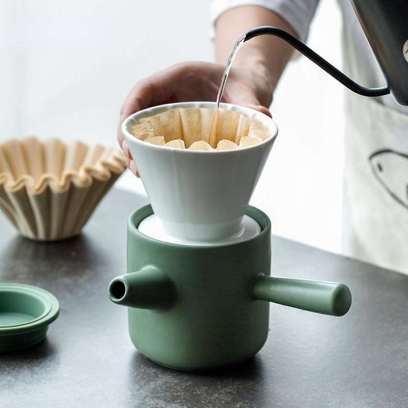 Household Coffee Pot Drip Filter Ceramic Coffee Filter Cup Set Green