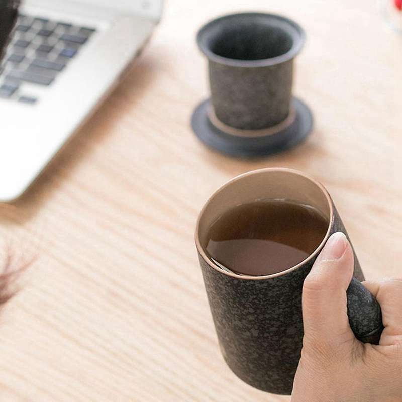 Ceramic Coffee Mug Tumbler Rust Glaze Tea Milk Beer Mug with Wood-d