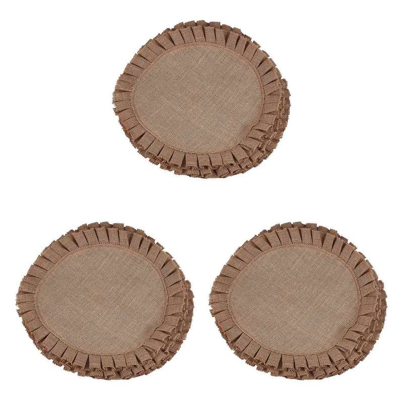 Rustic Farmhouse Burlap Round Placemats Set Of 12, 15 Inches Diameter