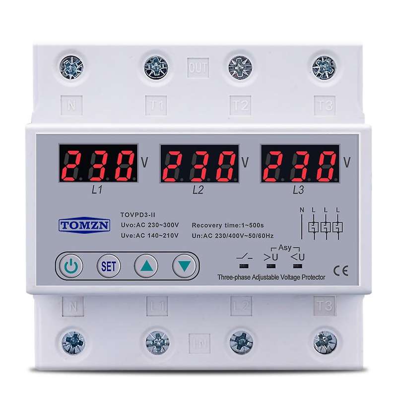 Tomzn Three Phase Adjustable Over and Under Voltage Protector 63a